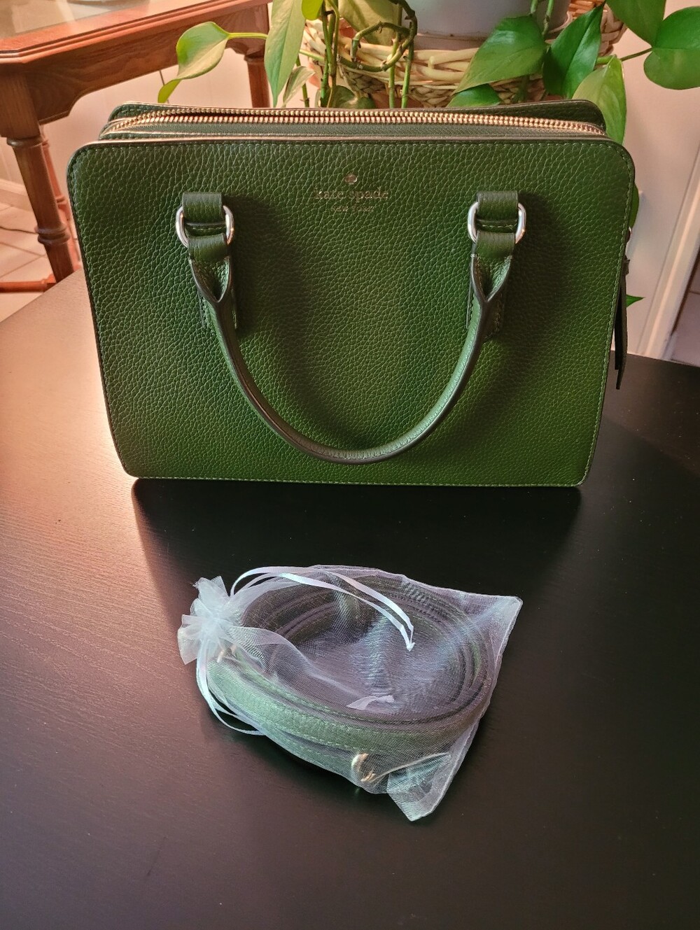 kate spade Green Pebbled Leather Satchel with Detachable Strap